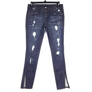 2.1 Denim Low Rise Distressed Zip Ankle Skinny Jeans Dark Blue Wash Size 24